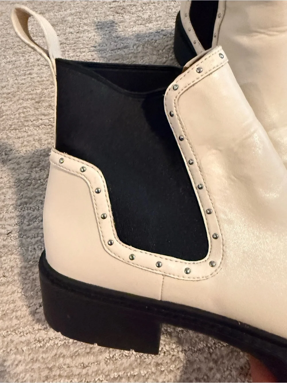 Coach White Leather Chelsea Booties with Black Elastic Panels